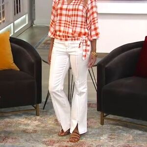 Peace Love World White Wash High Waisted Front Slit Jeans SZ 12